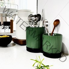 메리테이블 템바보드 물빠짐 도자기 수저통 3p set, 그린