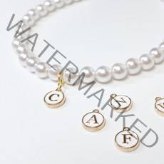 페티코티 심플이니셜 강아지진주목걸이 반려견 고양이 이름표 네임택, T