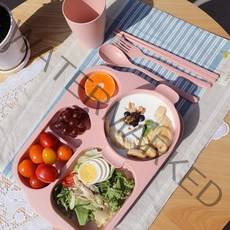 파스텔 리빙 다이어트 식판 + 컵 + 국그릇 + 수저 세트, 핑크
