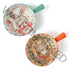 원형 손잡이 캐릭터 앞접시 그릇 ZT42, 오렌지+민트, 2개