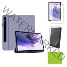 강화유리필름2장+후면쉴드 갤럭시탭S7 FE 12.4 전용 S펜수납 북커버 케이스 SM-T733 T735 T735N T736N 삼성 케이스나라, 라벤더