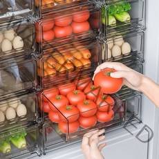 JENMV 냉장고 수납 용기 서랍형 냉장고 정리트레이 냉장실 냉동실 투명 냉장고 보관함, 미디엄, 10개