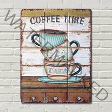 더웨스트 원목 빈티지 카페 인테리어 액자 우드 페인팅 커피 그림, 01. 커피타임파리