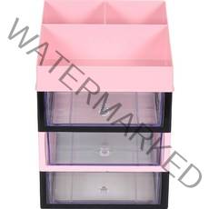 슬림미니 화장품 소품 정리함 대서랍 4단, 블랙 + 핑크, 1개