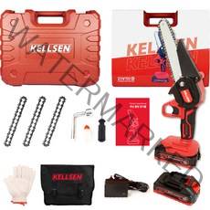 KELLSEN 고출력 충전식 무선 전기톱 21V 15.24cm + 구성품 9p + 배터리 2개, 1세트