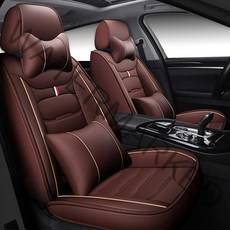 오토핏 4D 가죽 시트커버 앞좌석 2p + 시트커버 뒷좌석 + 허리받침대쿠션 2p + 목쿠션 2p 세트, 브라운, 1세트
