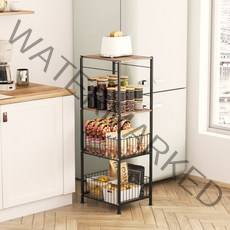YEAR COLOR 4단 다용도 주방 틈새수납장 진열대 진열장 냉장고 틈새선반 300*400 채소 과일 수납 바스켓, 딥브라운