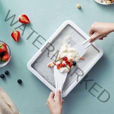 프리미엄 철판 아이스크림 메이커 얼음기계 제빙기 미니휴대용 캠핑용 요거트볶음 스테인리스 아이스크림팬, R99234W(화이트