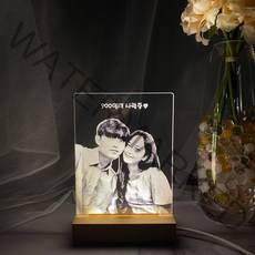 자체제작 아크릴무드등 결혼기념일 커플 부모님선물 led사진 각인조명 취침 센스 얼굴 포토, 우드(10cm)
