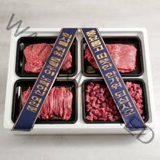 우마왕 한우 1등급 선물세트 구이용 모듬 감동두배 리본메세지, 1kg, 실속세트(등심+갈비살+불고기+국거리)