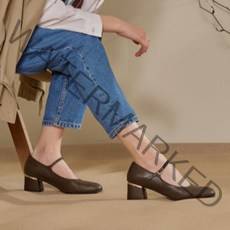 트렌드 언니 발편한 소가죽 메리제인 쿠션 여성 펌프스 5cm 미들힐 통굽펌프스