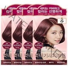 려 우아채 멋내기 새치크림 염색약 (1+1+1+1) 미쟝센 퍼펙트컬러 샤이닝에센스 헬로 새치커버 새치염색 새치용 새치전용 크림염색 쉬운염색 부분염색, 5W 버건디와인, 4개