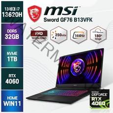 MSI Sword 17인치 A12UE 포스 13세대 i7-13620H RTX4060 신제품 대체발송 17인치 윈도우11 노트북, B13VFK, WIN11 Home, 32GB, 1TB, 코어i7, 블랙