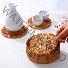 6개세트 라탄티코스터 라탄 우드 인테리어 컵받침대, 라탄컵받침홀더 6개세트 (10cm)