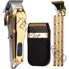 왈 바리깡 헤어 클리퍼 골드 메탈 실버 프로 바버 트리머 면도기 무선 usb충전, 02.면도기+트리머
